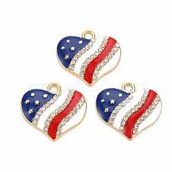 Rack Plating Alloy Enamel Pendants, with Crystal Rhinestone, Light Gold, Cadmium Free & Nickel Free & Lead Free, Heart, Blue, 18.5x20x3.5mm, Hole: 2mm(X-PALLOY-N172-042)