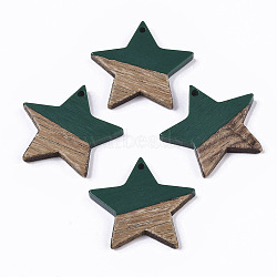 Resin & Wood Pendants, Star, Teal, 26x28x4mm, Hole: 1.6mm(X-RESI-T023-23E)