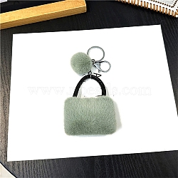 Fibre Keychian, Bag Shape, Pom Pom Pendant, Dark Sea Green, 8cm(PW-WG0FB99-01)