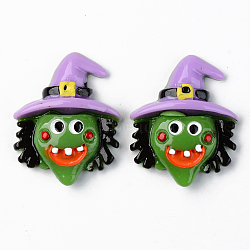Resin Cabochons, Halloween Theme, Opauqe, Witch, Colorful, 28x23x7mm(RESI-R429-23)
