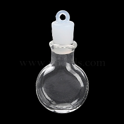 Clear Glass Wishing Bottle Pendants, with Plastic Seal Plug, Flat Round, 37.5x19mm, Hole: 2mm(GLAA-A010-01E)