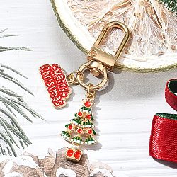 Christmas Alloy Enamel Pendant Decorations, with Alloy Swivel Clasps, for Keychain, Purse, Backpack Ornament, Golden, Christmas Tree, 63mm, pendant: 12~29mm(HJEW-YW00048-01)