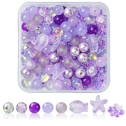 66G Glass Beads, Round & Starfish & Fish & Rondelle, Mixed Styles, Lilac, 2~14x2~10x1~8.5mm, Hole: 0.8~1.5mm(GLAA-FS0002-03B)