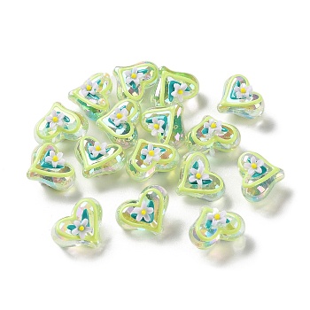 Valentine's Day Transparent Acrylic Beads, with Enamel, Heart, Champagne Yellow, 16x20~21x12~13mm, Hole: 1.5~1.6mm