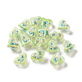 Valentine's Day Transparent Acrylic Beads, Hand Drawn Beads, with Enamel, Heart, Champagne Yellow, 16x20~21x12~13mm, Hole: 1.5~1.6mm