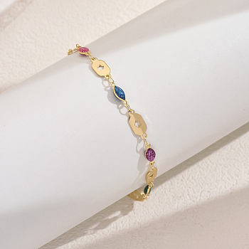 Fashionable Vintage Brass Colorful Enamel Ladies Anklets, 18K Gold Plated, Oval, 9-1/8 inch(230mm)