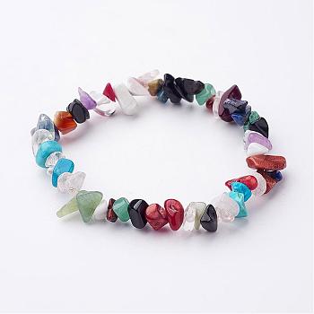 Natural & Synthetic Mixed Gemstone Beaded Stretch Bracelets, Chip, Inner Diameter: 2 inch(5.1cm)