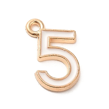 Alloy Enamel Charms, Light Gold, Number 5 Charm, White, 13x9x1mm, Hole: 1.2mm