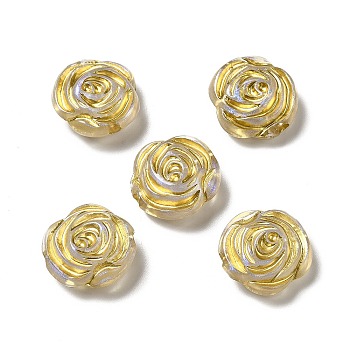 Plating Acrylic Beads, Golden Metal Enlaced, Rose Flower, Gold, 17x8mm, Hole: 2mm