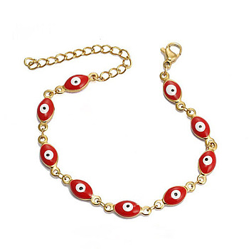 Evil Eye Stainless Steel Enamel Link Chain Bracelet, Red, no size