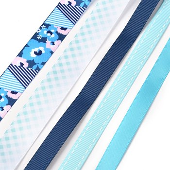 3Rolls Polyester Ribbons, with 2Rolls Grosgrain Ribbons, for Gift Packaging, Mixed Color, 3/8~5/8 inch(9.7~16mm), 1m/roll, 5rolls/set