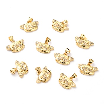 Brass Micro Pave Cubic Zirconia Pendants, Pug Charms, Long-Lasting Plated, Real 18K Gold Plated, 12x18x3mm, Hole: 5x3.3mm