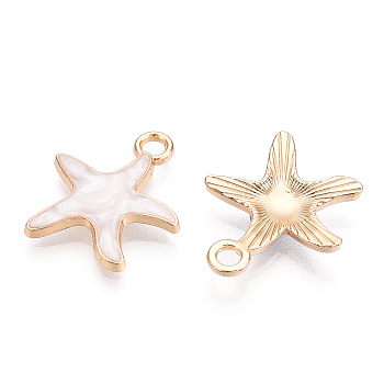 Alloy Pendants, with Enamel, Starfish, Light Gold, Linen, 20x18x3mm, Hole: 2.5mm