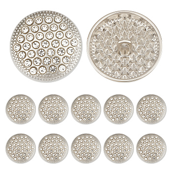 12Pcs1-Hole Alloy Rhinestone Shank Buttons, Flat Round, Platinum, 22.5x10mm, Hole: 2mm