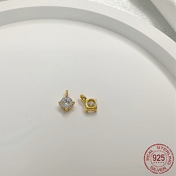 925 Sterling Silver Micro Pave Clear Cubic Zirconia Charms, Diamond, Real 18K Gold Plated, 8.5x6x3.5mm, Hole: 1.5mm