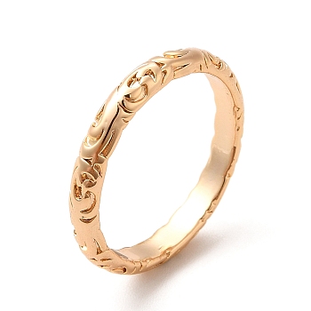 304 Stainless Steel Ring, Floral Textured Finger Ring, Golden, 3mm, Inner Diameter: 17mm