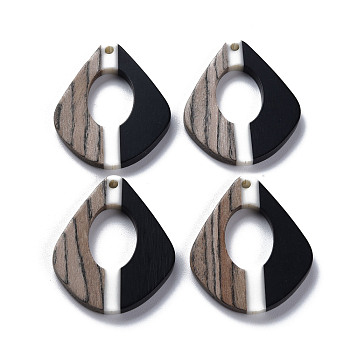 Opaque Resin & Walnut Wood Pendants, Rhombus, Black, 28x23x3mm, Hole: 2mm