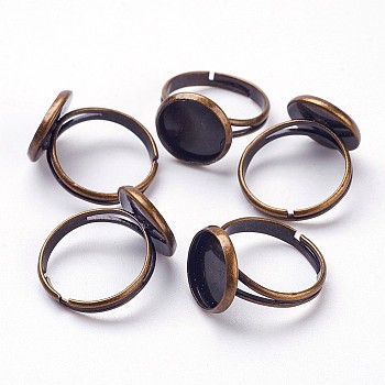 Adjustable Brass Ring Components, Pad Finger Rings, Cadmium Free & Nickel Free & Lead Free, Antique Bronze, Tray: 14mm, Inner diameter: 12mm, 17.5mm