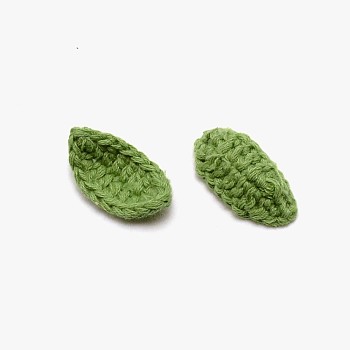 DIY Cotton Knitting Artificial Flower, Ornament Accessories, Leaf, Olive Drab, 30~36x15~16x1.5mm