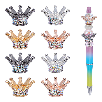 8Pcs 4 Colors Alloy Rhinestone Beads, Crown, Mixed Color, 24~25.5x12~14mm, Hole: 2.2~2.3mm, 2pcs/color