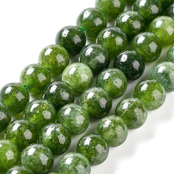 Dyed Natural Malaysia Jade Beads Strands, Round, Green, 10mm, Hole: 1.2mm, about 19pcs/strand, 7.09 inch(18cm)