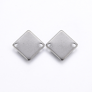 201 Stainless Steel Links connectors, Rhombus, Stainless Steel Color, 12.5x12.5x0.7mm, Hole: 1.4mm