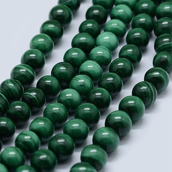 Natural Malachite Beads Strands, Grade A, Round, 5mm, Hole: 0.7mm, about 80pcs/strand, 15.5 inch(39.5cm)