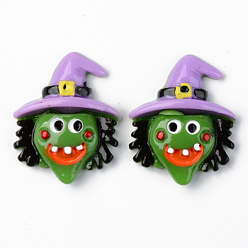 Resin Cabochons, Halloween Theme, Opauqe, Witch, Colorful, 28x23x7mm
