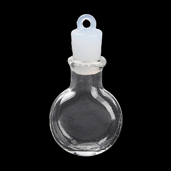 Clear Glass Wishing Bottle Pendants, with Plastic Seal Plug, Flat Round, 37.5x19mm, Hole: 2mm
