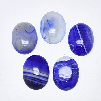 Natural Banded Agate/Striped Agate Cabochons, Dyed, Oval, Blue, 40~41x30x7~9mm
