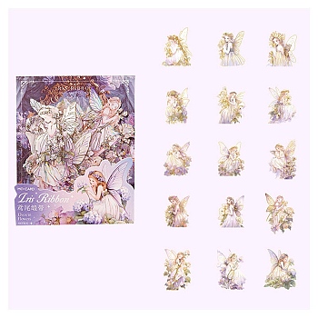 30Pcs 15 Styles PET Self Adhesive Fairy Decorative Stickers, Waterproof Decals, for DIY Scrapbooking, Plum, Packing: 150x100mm, 2pcs/style