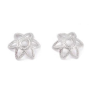 Brass 6-Petal Bead Caps, Long-Lasting Plated, Flower, Real Platinum Plated, 7x2.5mm, Hole: 1.2mm