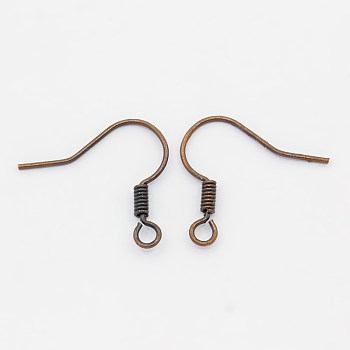 Brass Earring Hooks, Ear Wire, with Horizontal Loop, Nickel Free, Red Copper, 17mm, Hole: 1.5mm, 21 Gauge, Pin: 0.7mm