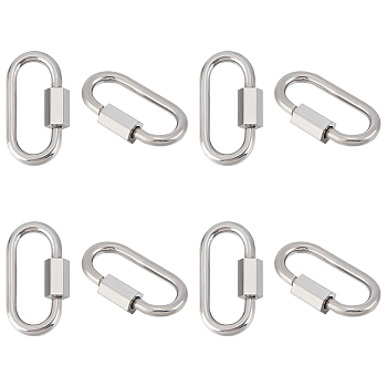 304 Stainless Steel Screw Carabiner Lock Charms, for Necklaces Making, Oval, Stainless Steel Color, 21x11x4mm, 8pcs/box