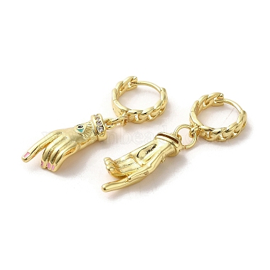 Palm with Horse Eye Real 18K Gold Plated Brass Dangle Hoop Earrings(EJEW-Q797-21G-04)-2