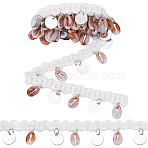 3 Yards Ethnic Style Cotton Fringe Lace Ribbon, Lace Trimming with Metal & Shell Tassel, White, 1-1/8 inch(28mm), about 3.00 Yards(2.74m)/Roll(OCOR-WH0100-35F)