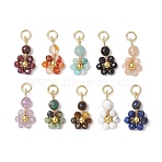 10Pcs 10 Styles Copper Wired Gemstone Pendants, with 304 Stainless Steel Open Jump Rings, Flower, 17x9.5x4.5mm, Hole: 3.4mm(PALLOY-JF02922)