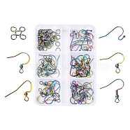 50Pcs 5 Style Ion Plating(IP) Rainbow Color 304 Stainless Steel French & Flat Earring Hooks, with Beads, with 50Pcs Open Jump Rings, 16~19x17~23mm, Hole: 2mm, 22 Gauge, Pin: 0.6mm, 10pcs/style(STAS-YW0001-25)