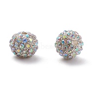 Alloy Rhinestone Beads, Grade A, Round, Silver Color Plated, Crystal AB, 10mm, Hole: 2mm(X-RB-A034-10mm-A28S)