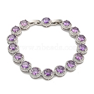 Flat Round Glass Link Chain Bracelets, Rack Plating Platinum Plated Brass Jewelry for Women, Medium Purple, 7-7/8 inch(20.1cm)(BJEW-H604-02P-07)