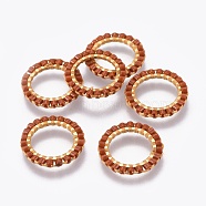 MIYUKI & TOHO Handmade Japanese Seed Beads, with 304 Stainless Steel Link Rings, Loom Pattern, Ring, Golden, Chocolate, 14.5~15x1.7mm(SEED-A028A-S-03G)