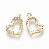 Brass Micro Pave Cubic Zirconia Charms, Heart, Nickel Free, Golden, 8x12.5x1.5mm, Hole: 1mm(ZIRC-R015-21G)