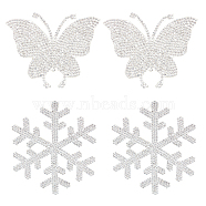 SUPERFINDINGS 4Pcs 2 Style Snowflake & Butterfly Glitter Hotfix Rhinestone, Iron on Patches, Dress Shoes Garment Decoration, Crystal, 60~90x73~78x2mm, 2pcs/style(DIY-FH0003-49)