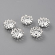 Brass Fancy Bead Caps, Long-Lasting Plated, Multi-Petal Flower, 925 Sterling Silver Plated, 12x5.5mm, Hole: 1mm(KK-Z007-17S)