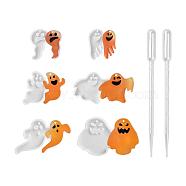 Halloween DIY Ghost Pendant Silicone Molds, Resin Casting Molds, with Plastic Pipettes, For UV Resin, Epoxy Resin Jewelry Making, White, 79x68x11mm, Hole: 3.5mm(DIY-LS0001-15)