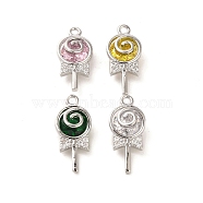 Glass Pendants, with Brass Findings, Lollipop, Real Platinum Plated, 18x8x4.5mm, Hole: 1.4mm(KK-P260-08P)