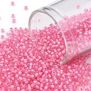 TOHO Round Seed Beads, Japanese Seed Beads, (191C) Pink Lined Crystal, 11/0, 2.2mm, Hole: 0.8mm, about 5555pcs/50g(SEED-XTR11-0191C)