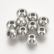 304 Stainless Steel Spacer Beads, Cadmium Free & Lead Free, Round, Stainless Steel Color, 6x5mm, Hole: 2mm(X-STAS-T021-6)