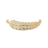 Brass Micro Pave Clear Cubic Zirconia Connector Charms, Nickle Free, Leaf Links, Long-Lasting Plated, Real 18K Gold Plated, 30x10x2mm, Hole: 1mm(KK-M294-28G)