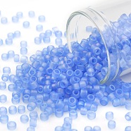 TOHO Round Seed Beads, Japanese Seed Beads, (168F) Transparent AB Frost Light Sapphire, 8/0, 3mm, Hole: 1mm, about 10000pcs/pound(SEED-TR08-0168F)
